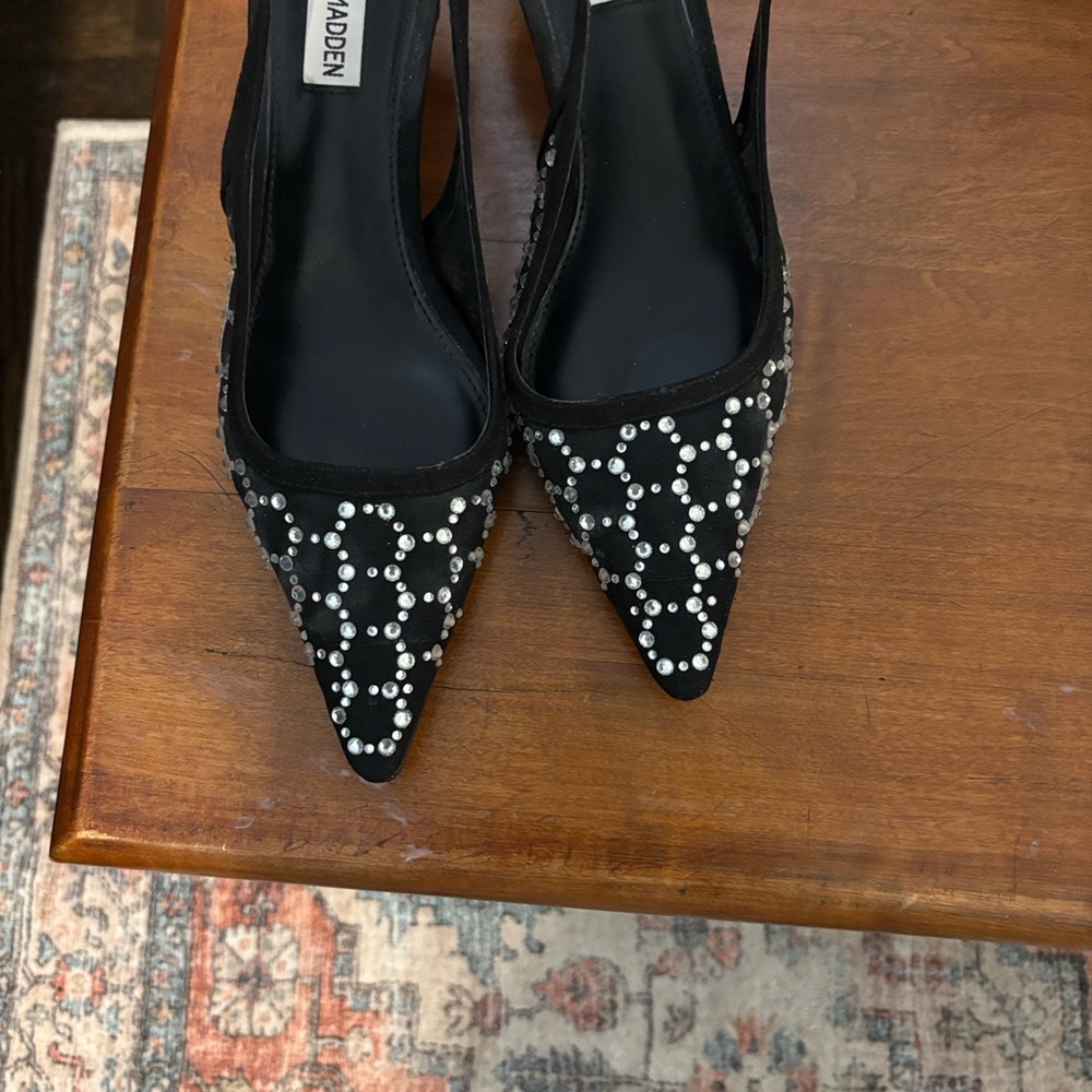 Steve Madden Black Rhinestone Kitten Heels - Picture 6 of 7